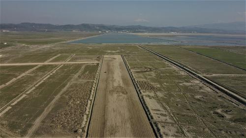 The construction site of Vlora Airport on the Narta Lagoon.