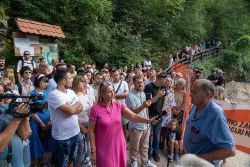 People protest against power plant construction on the River Una