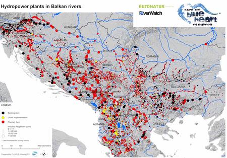 Map of HPPs in the Balkans c FLUVIUS © FLUVIUS / EuroNatur / Riverwatch Map of planned hydropower plants in the Balkans