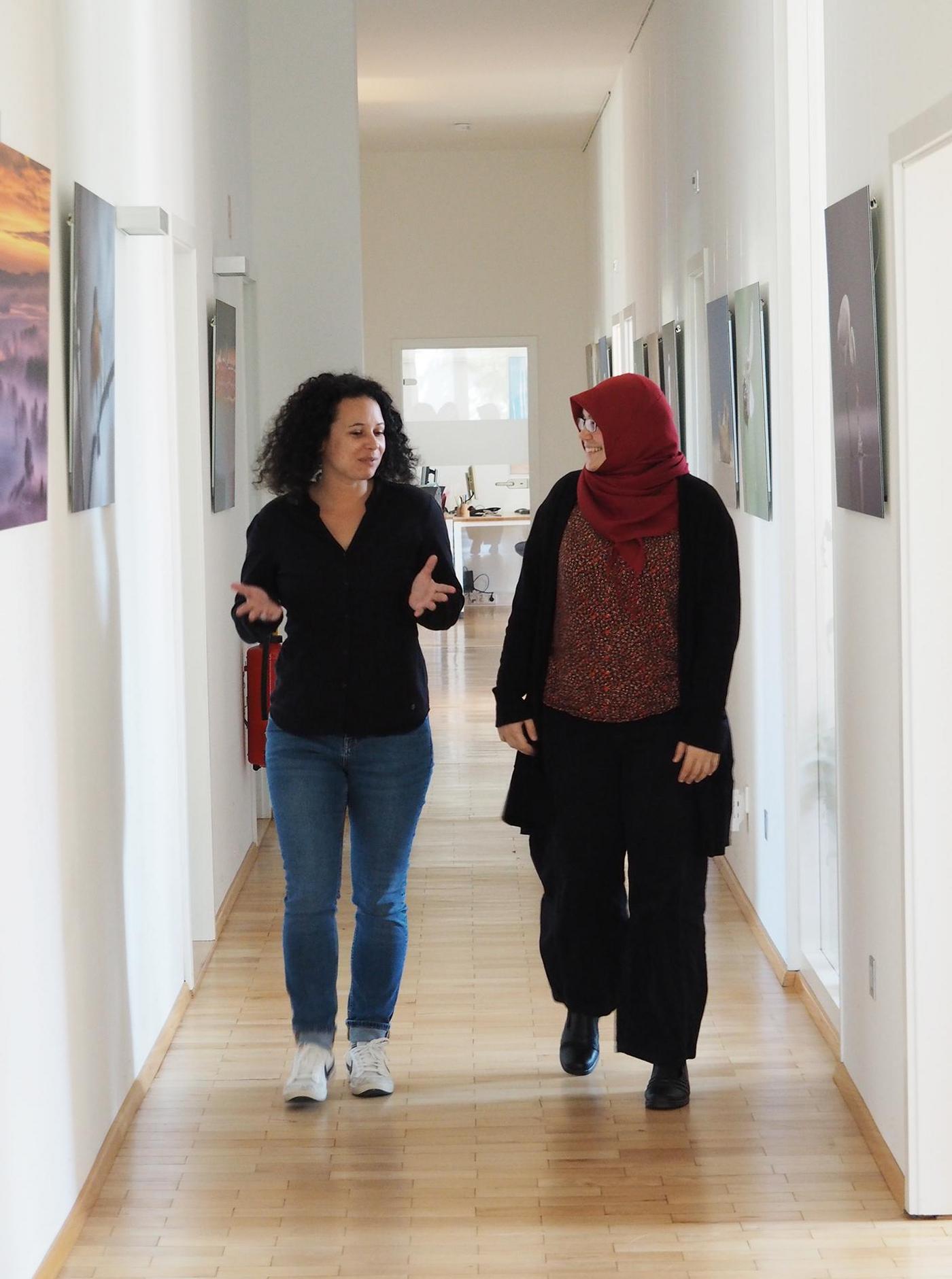 Nadya and Leonie in the corridor of the EuroNatur office