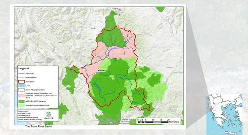 Map of the Aoos River basin and current protection statuses