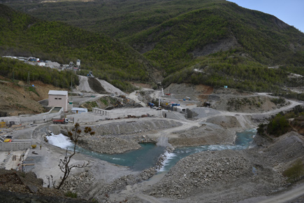 The Austrian company ENSO Hydro is currently constructing a hydropower plant in the midst of the Albanian Fir of Hotova National Park. © Roland Tasho Construction site of the hydroelectric power plant in the Albanian national park "Bredhi i Hotovës